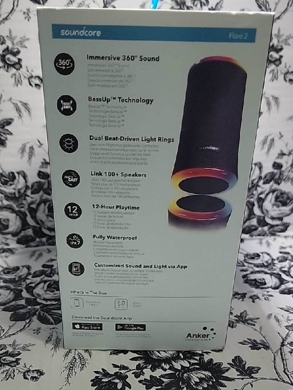 Anker Soundcore Flare 2 Portable Bluetooth Speaker - Black with Multicolor RGB - Picture 3 of 6